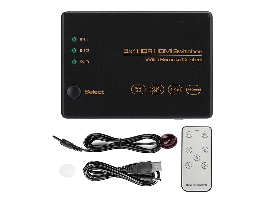 Switcher HDMI HDR 3 Portas, 4K 60Hz, com Controle Remoto CHABERLU