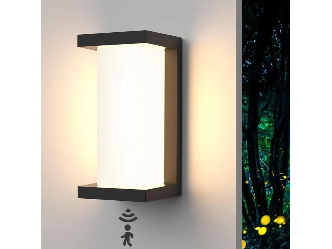 luz de parede externa 18w com sensor de movimento, ip66 impermeável, iluminação decorativa para jardim
