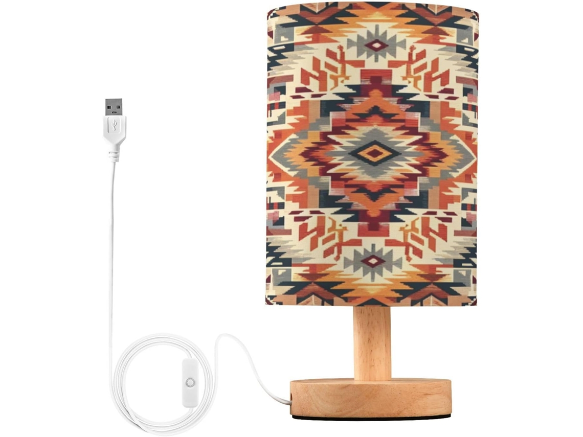 Abajur De Cabeceira Com Estampa Étnica Para Quarto, Luminária De Cabeceira Led, Luminária De Leitura Com Portas Usb E