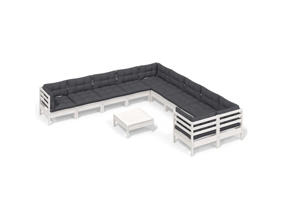 Conjunto de 11 Lounge de Jardim com Almofadões Pinho Branco MAISON EXCLUSIVE