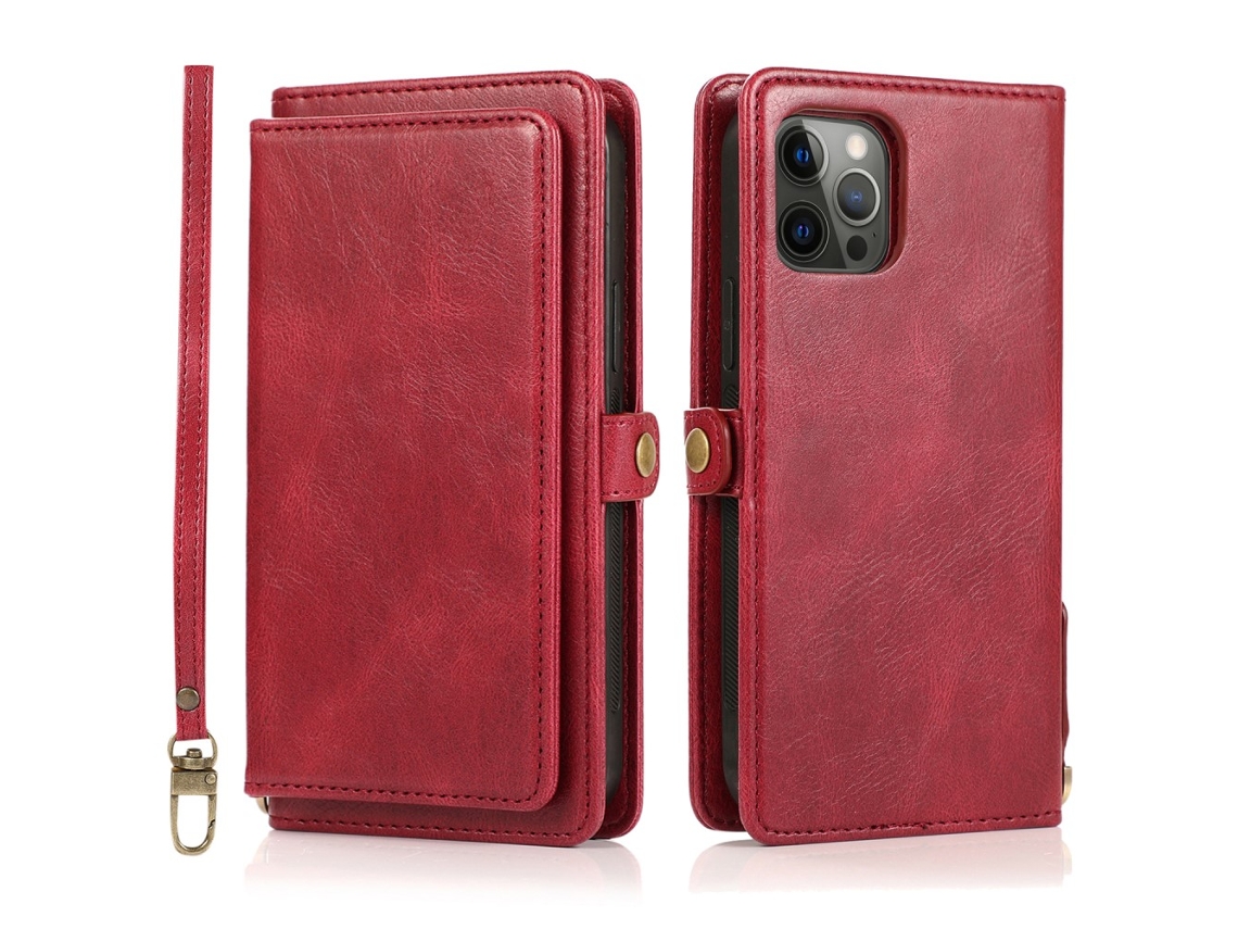 Capa Destacável Quedas Inch Para Iphone 13 Pro Max Pele Sintética Magnética Vermelho