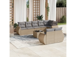 Vidaxl 9 Pcs Conjunto De Sofás P/ Jardim Com Almofadões Vime Pe Bege