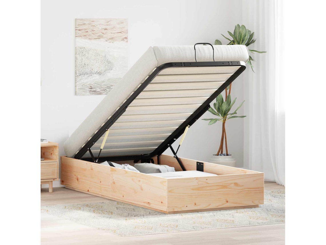 Vidaxl Estrutura De Cama Ottoman Com Armazenamento Natural 75 X 190 Cm