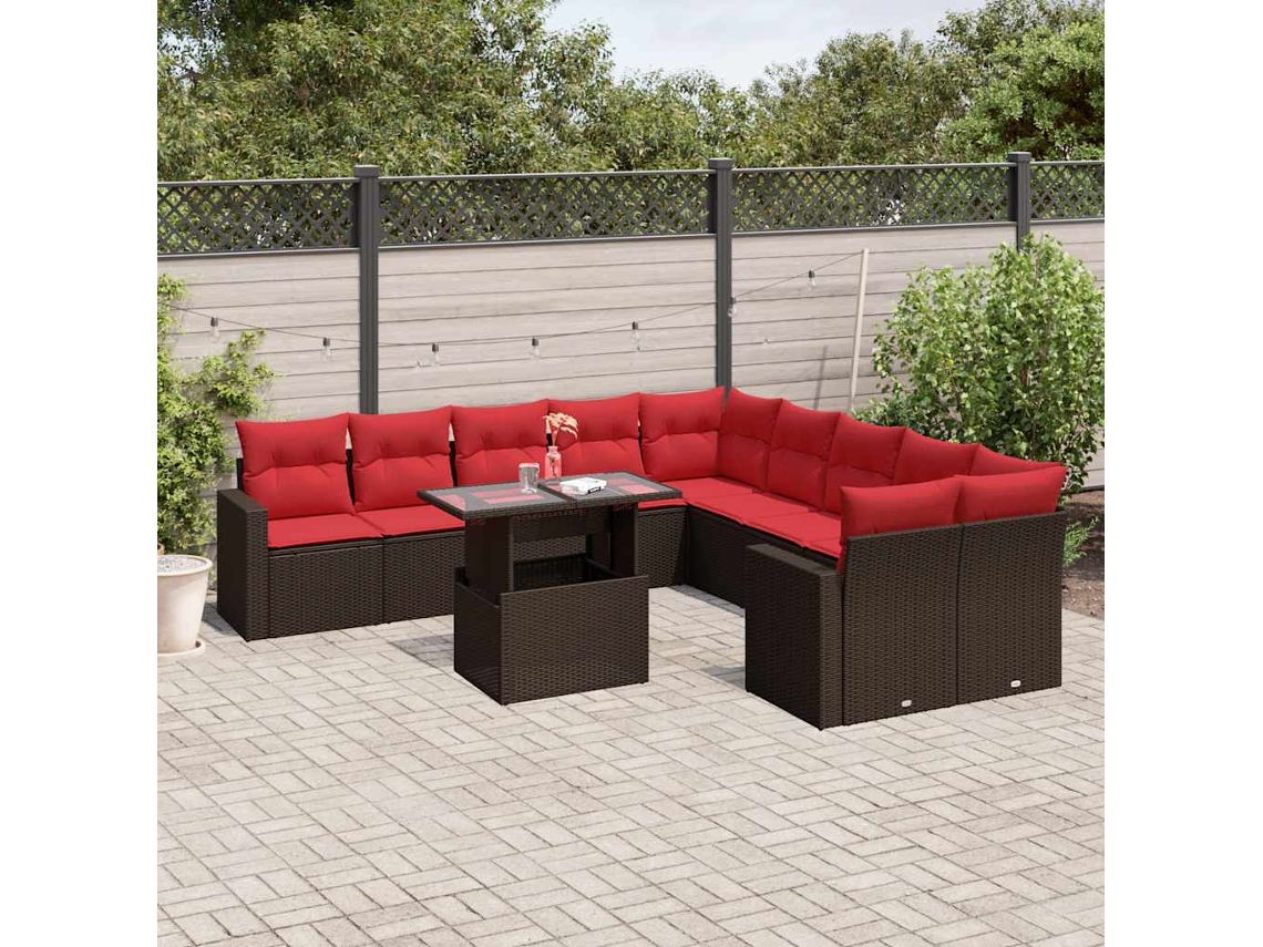 Vidaxl Conjunto De Sofá De Jardim Com 11 Peças E Almofadas Em Rattan Sintético Marrom