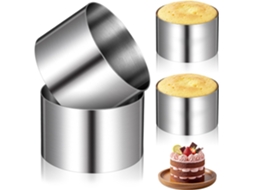 Formas redondas de 8 cm para bolo e mousse em aço inoxidável.
