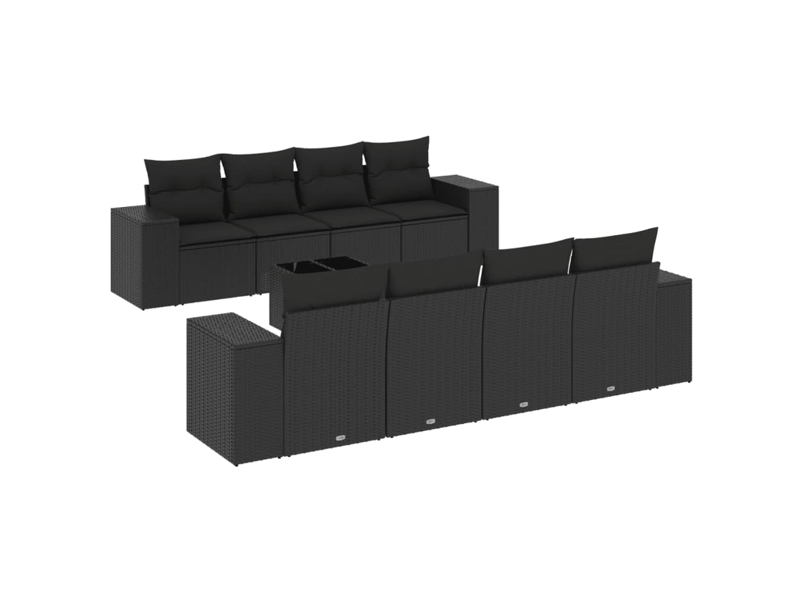 Maison Exclusive - 9 Pcs Conjunto De Sofás P/ Jardim C/ Almofadões Vime Pe Preto