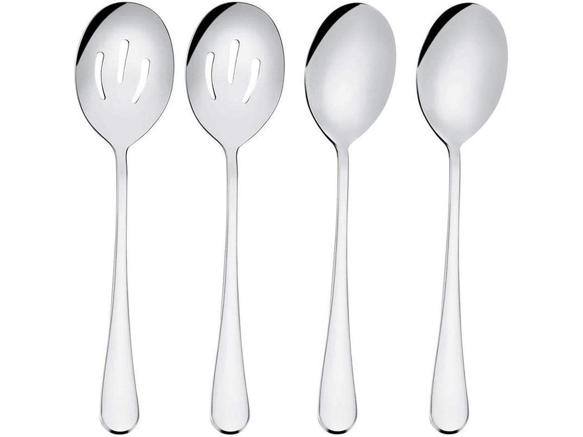 Nova Line conjunto de Colheres de Servir, 2 Colheres e 2 Fendidas, Inox 22cm para Buffet e Banquetes