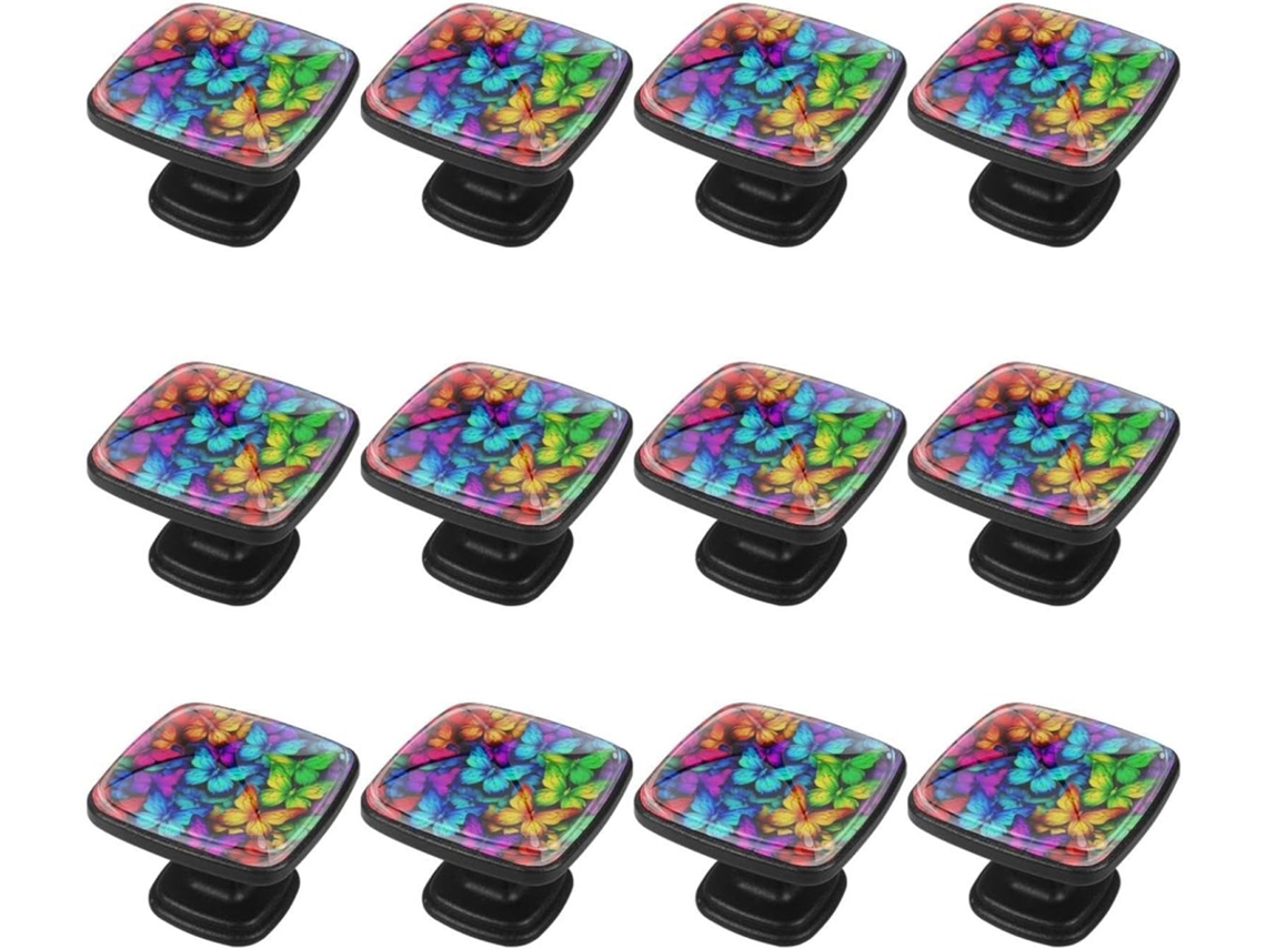 Puxadores Quadrados Para Armários De Cozinha, Puxadores Para Gavetas De Cômoda, 12 Peças, Borboletas Coloridas Em Arco