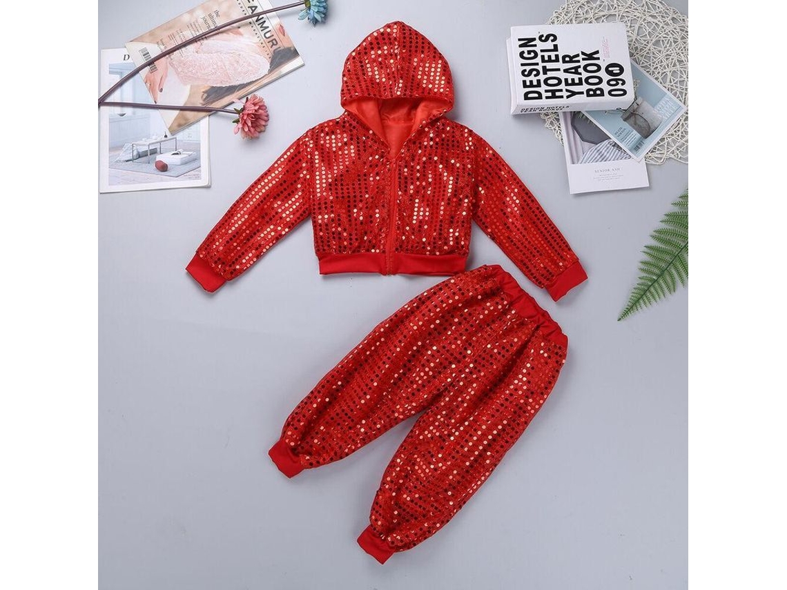 Rebe-traje De Baile Com Strass Para Crianças Meninas Jazz Hip Hop Dança De Rua Poliéster Spandex 10-12 Anos Rojo