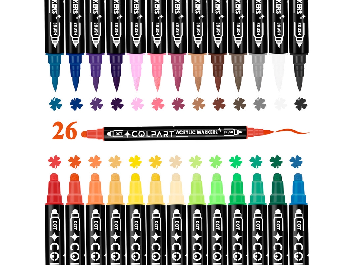 Pacote com 26 Canetas de Ponta de Feltro de Dupla, Multicoloridas AQUAFORGE