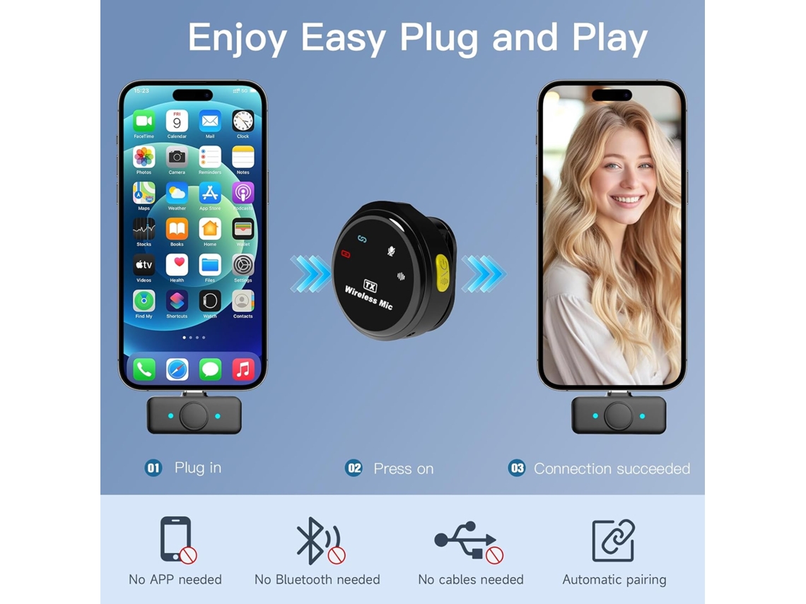 Microfone De Lapela Com Redução De Ruído Sem Fio Para Estojo De Carregamento Plug And Play Adequado Para Interface Android Type-C CUICH