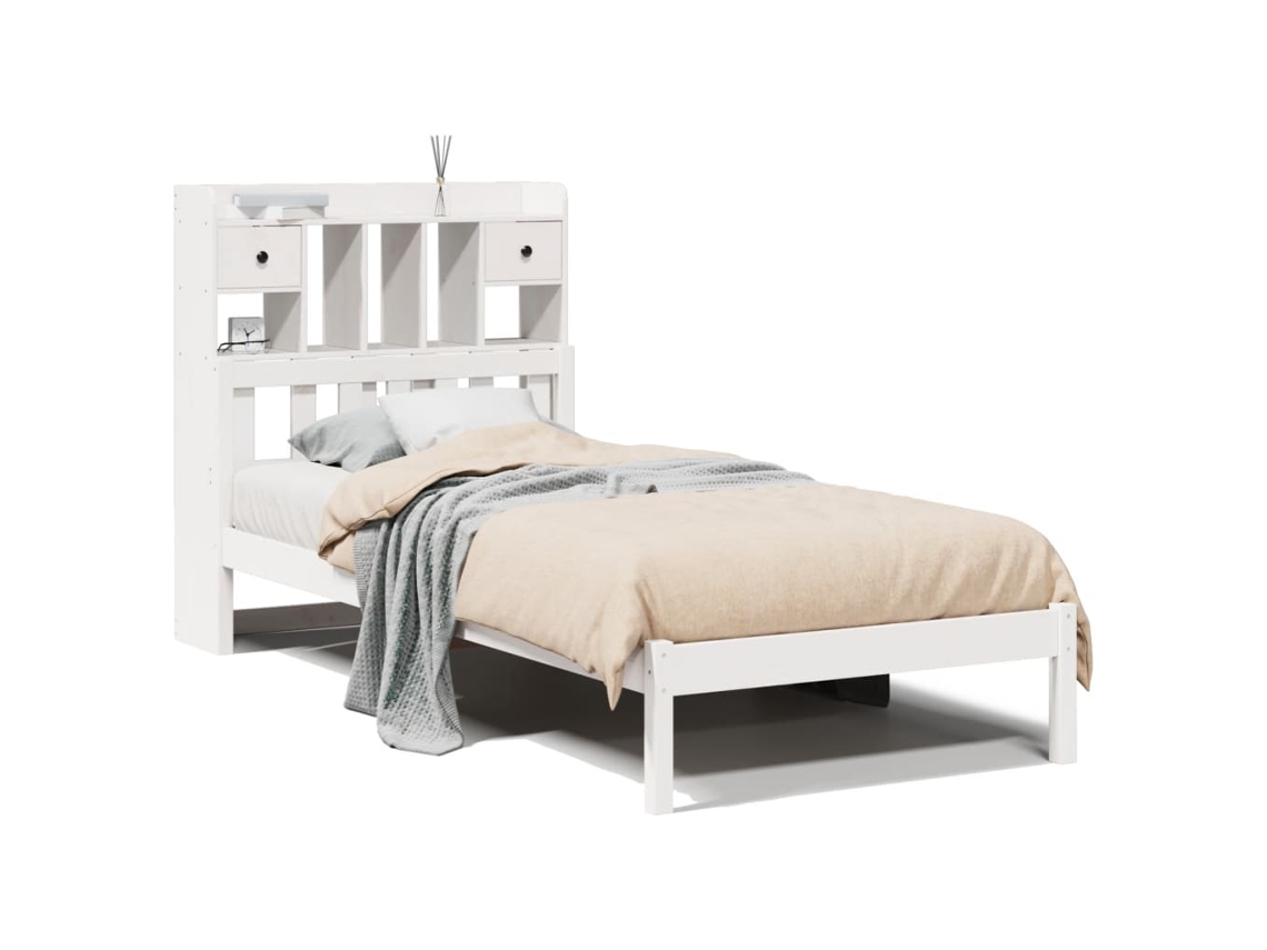 Cama com Estante Pinho Maciço Branco MAISON EXCLUSIVE (90x200 cm)