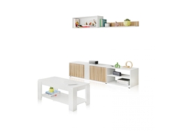 Pack sala de estar com mesa de centro Alix Plus Blanco Artik (Blanco Mate) - Natur 180 x 40 x 33 cm