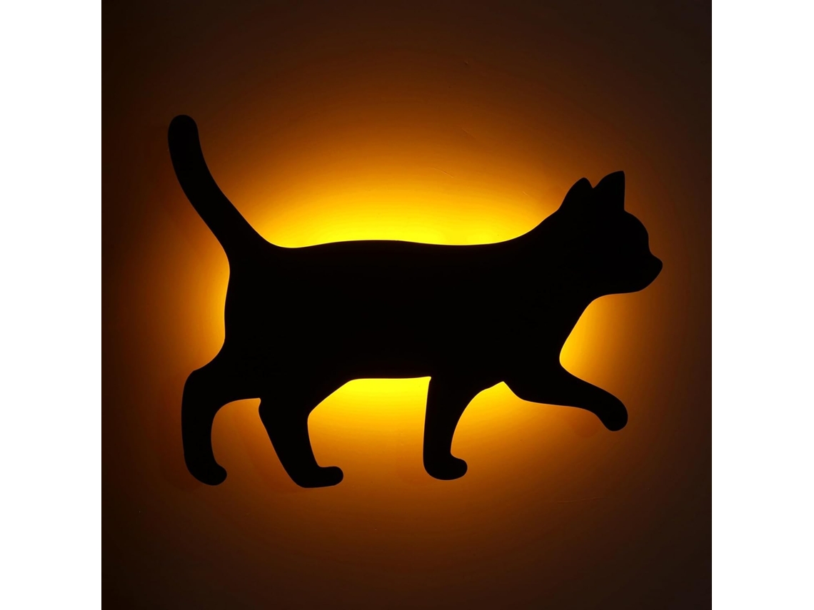 Luminária Noturna Led Em Formato De Gato, Design Funciona A Pilhas,