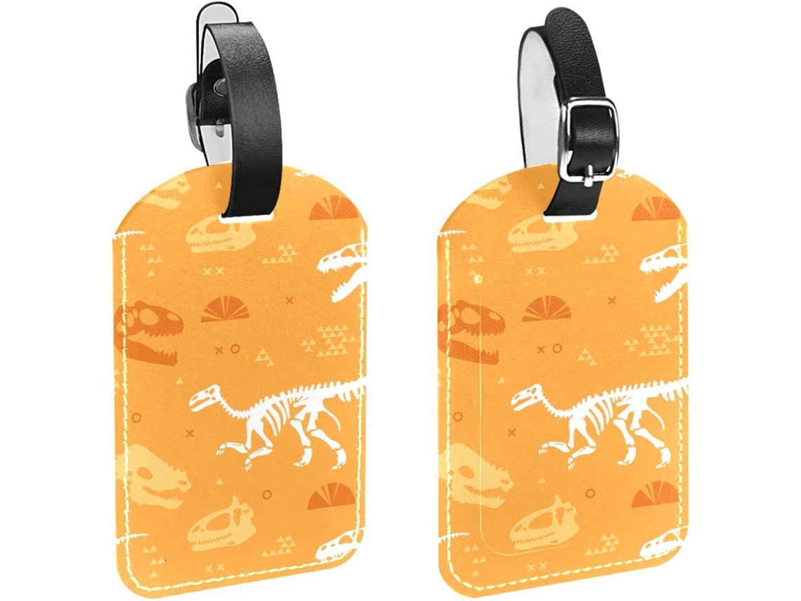 Conjunto De 2 Etiquetas Bagagem Mão Masculinas Com Estampa Esqueleto Dinossauro, Em Pu