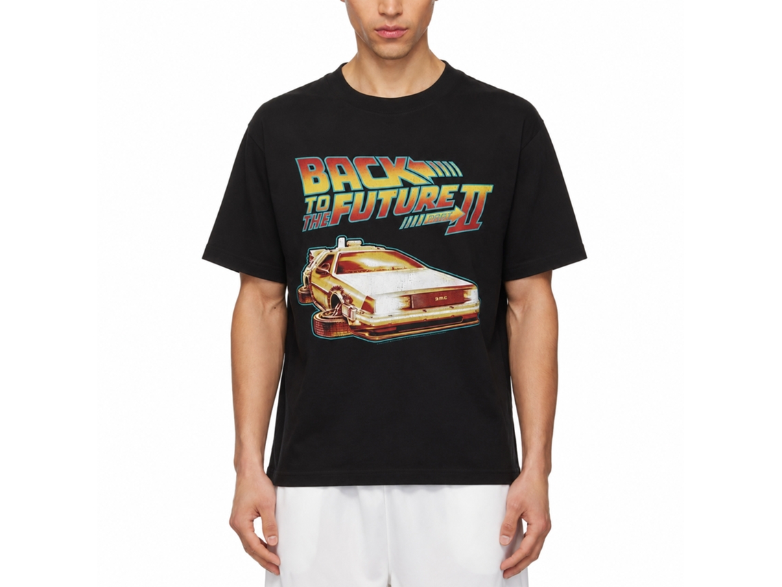 Rockinstone Back To The Future Movie Car With Flat Wheels Black Adult T-shirt Size:xxxl