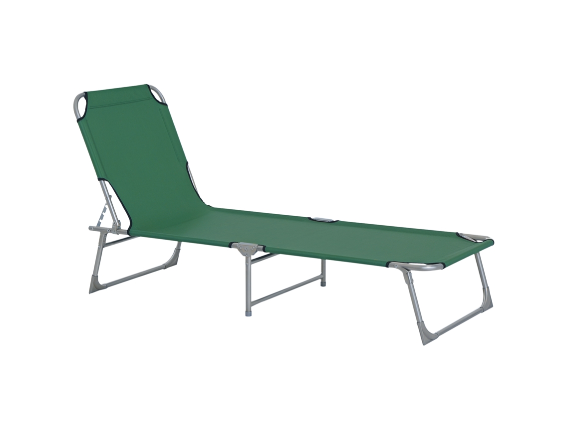 Espreguiçadeira Dobrável e Reclinável em 4 Posições com Estrutura Metálica e Tecido Oxford para Exterior 187x58x28 Cm Verde Ge