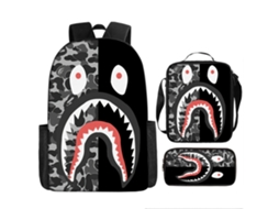 Mochila De Estudante Panoona Tubarão Camuflado Conjunto 3 Peças 17 Pol Crianças Adolescentes Estilo 23
