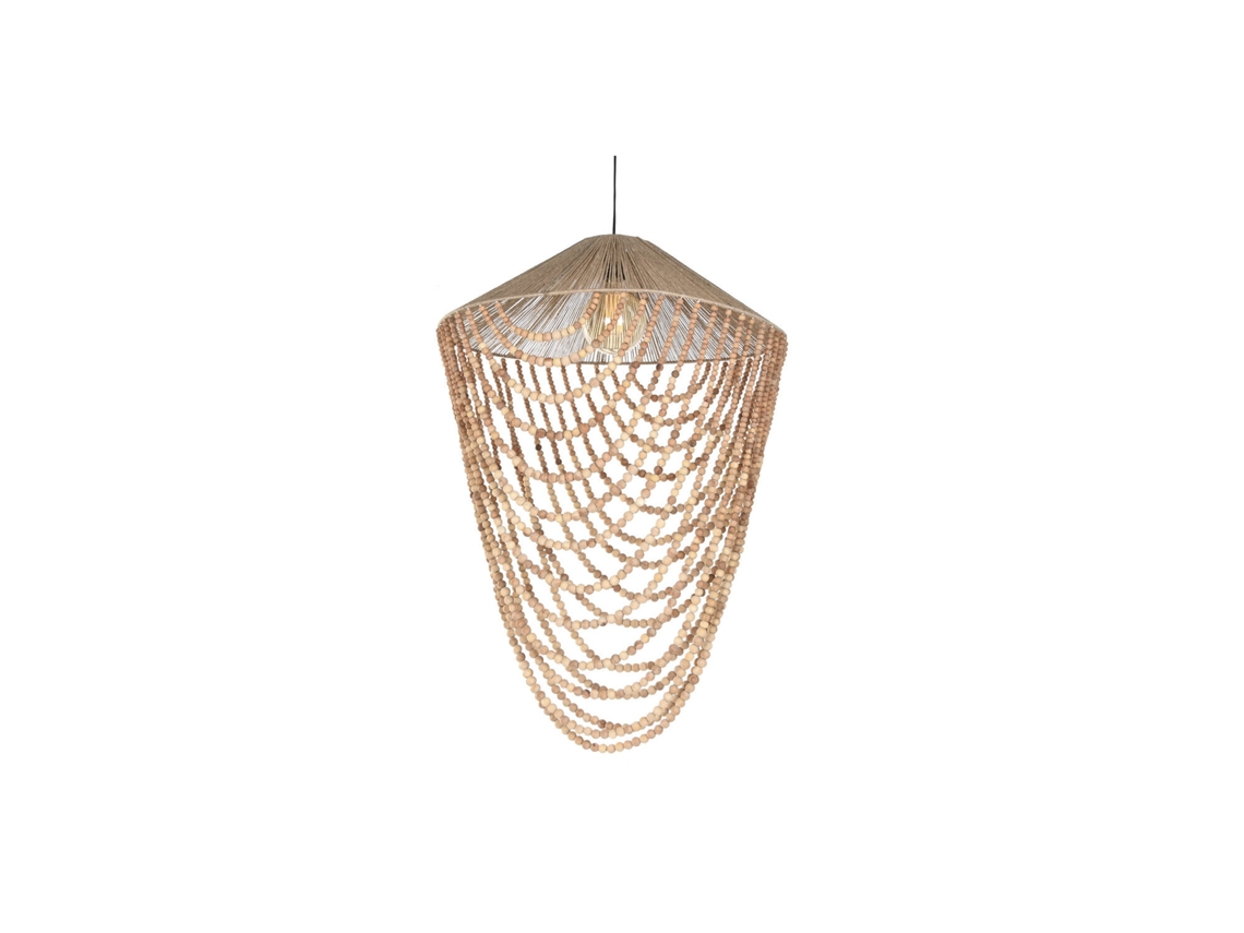 Luminária de Teto com Contas de Juta e Madeira, 67x67x100cm ALEXANDRA HOUSE LIVING