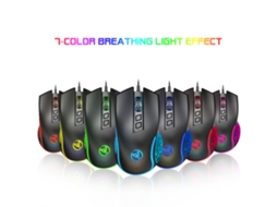 Mouse Gamer Com Fio Hxsj X100 Ergonômico Óptico Com Luz Respiratória De 7 Cores Preto