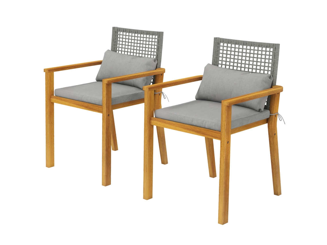Conjunto 2 Cadeiras Acácia Com Almofadas Decorativas, Natural