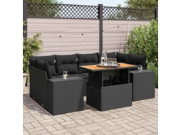 Vidaxl 7 Pcs Conjunto De Sofás P/ Jardim C/ Almofadões Vime Pe Preto