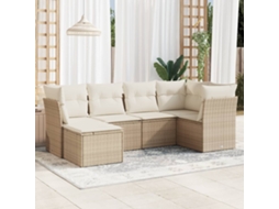 Vidaxl 6 Pcs Conjunto De Sofás P/ Jardim Com Almofadões Vime Pe Bege