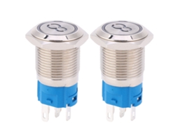 Interruptor De Botão Plano De Aço Inoxidável 16mm Auto-reset 5 Pinos Símbolo '8' Branco 12vdc 2 Peças