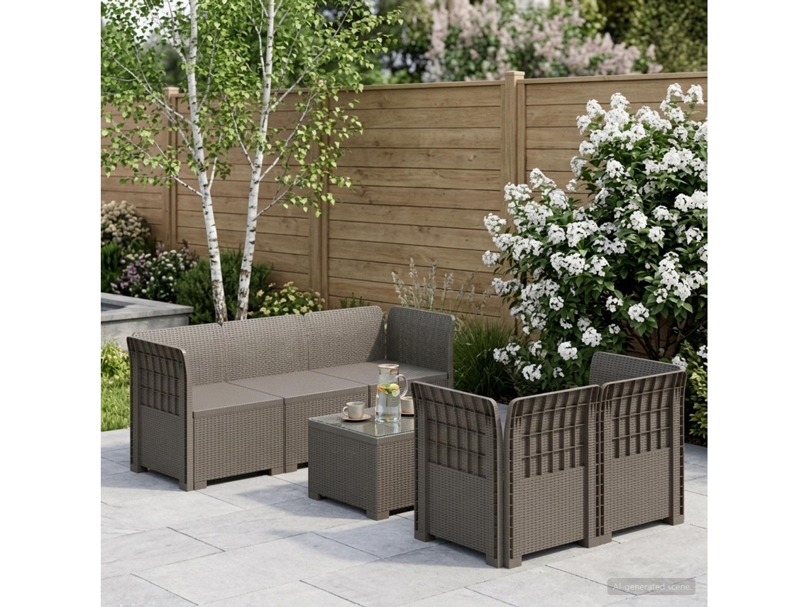 Vidaxl Sofá De Jardim Para 5 Pessoas Com Visual De Rattan Pp