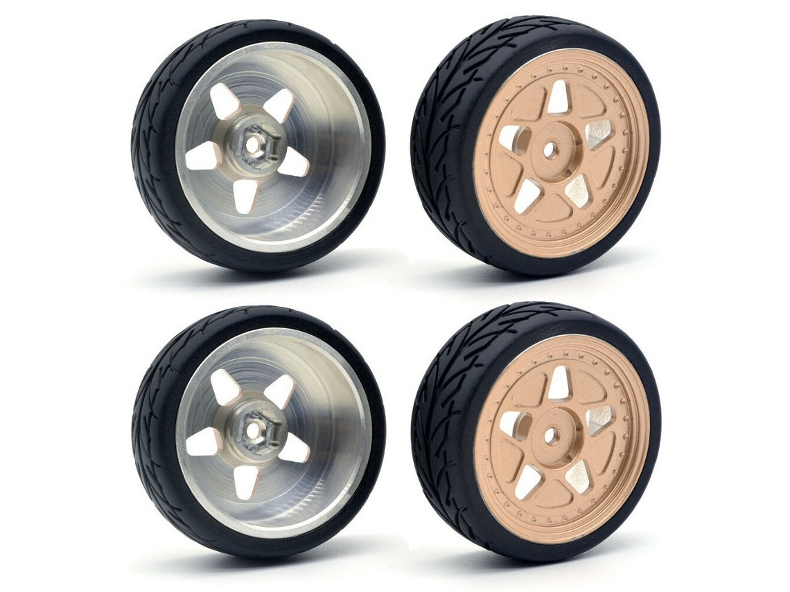 Conjunto de 4 Rodas e Pneus Sobresselentes em Metal para Automóveis Rc Zd Racing Ex16 S16 1/16 Peças e Acessórios para Veículos. MDUG (código 6630)