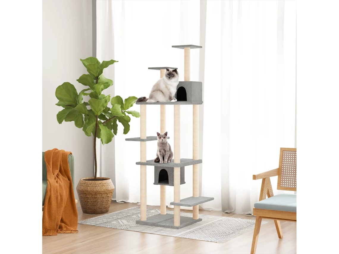 Vidaxl Árvore P/ Gatos C/ Postes Arranhadores Sisal 176 Cm Cinza-claro