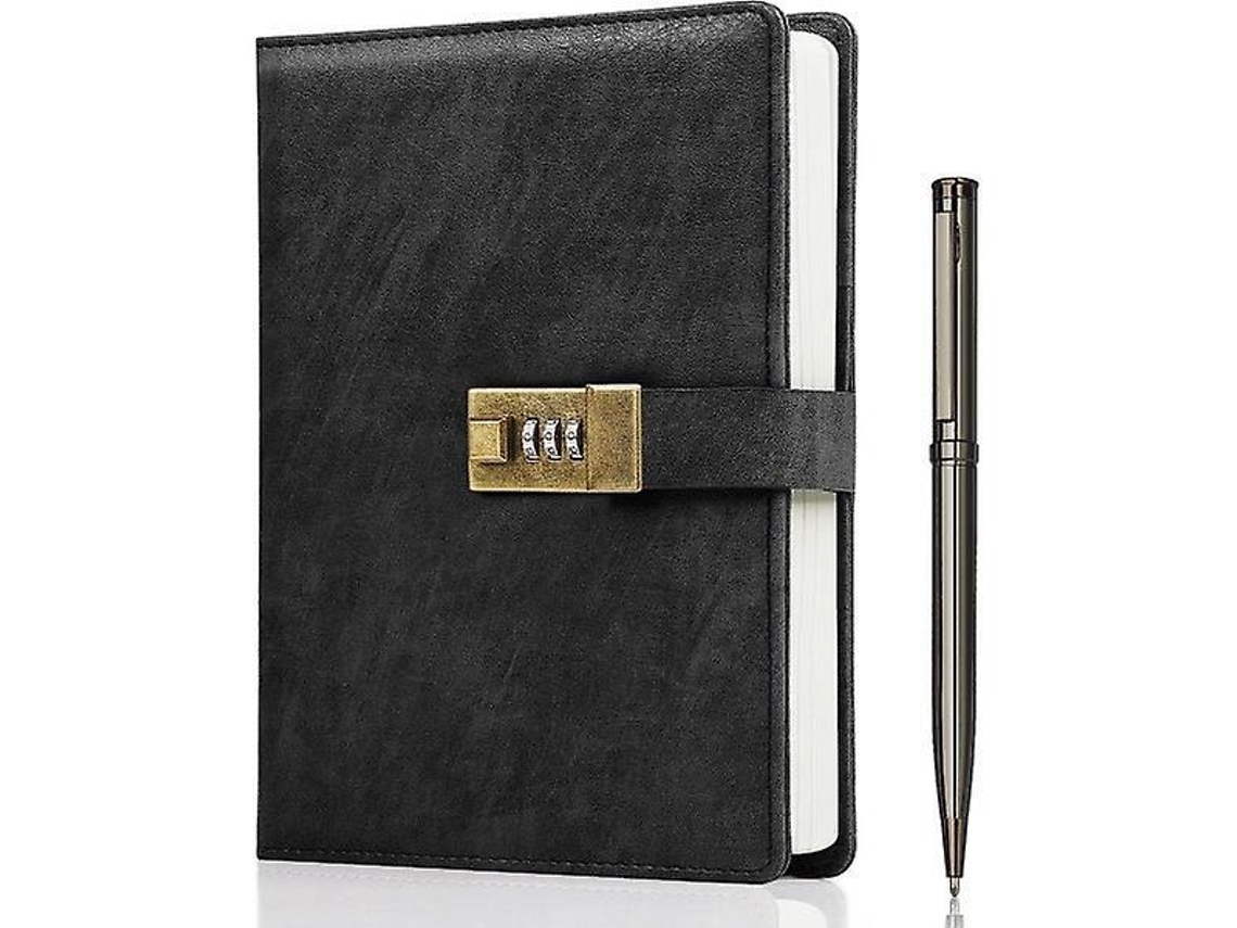 Agenda con candado, cuaderno A5 de piel sintética, 240 páginas, estilo vintage, con candado y combinación - Aquaforge