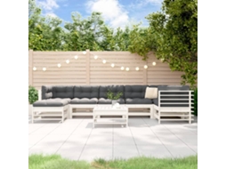 Conjunto Lounge 8 pçs Jardim C/ Almofadas Madeira Maciça Branco Dkd Home Decor