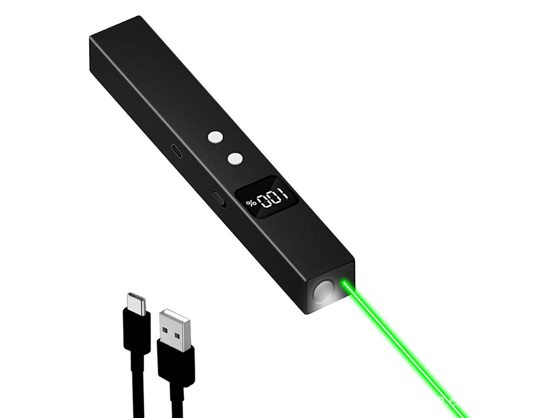 Ponteiro Laser Recarregável Via Usb-c Com Indicador Digital Do Nível Da Bateria Verde Claro Hexinyigjly