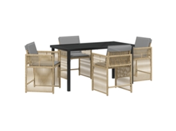 Conjunto 5 Conjunto De Jantar Para Jardim Vidaxl Bege Vime Pe (140 X 80 X 73 Cm)