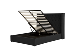 Cama de casal BELIANI Lubbon de Veludo Preto 190x217x144
