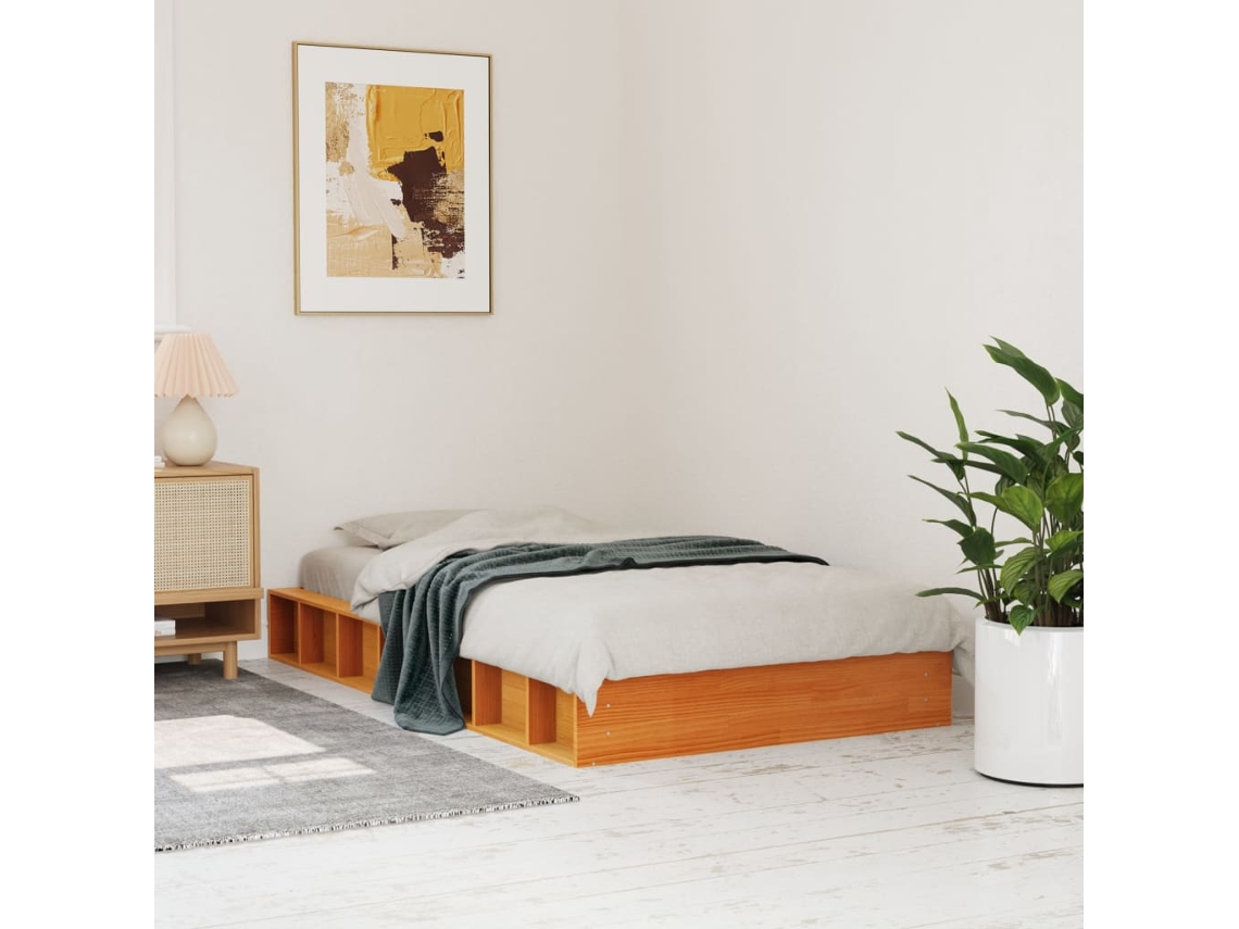 Vidaxl Cama Sem Colchão 100x200 Cm Pinho Maciço Castanho-mel