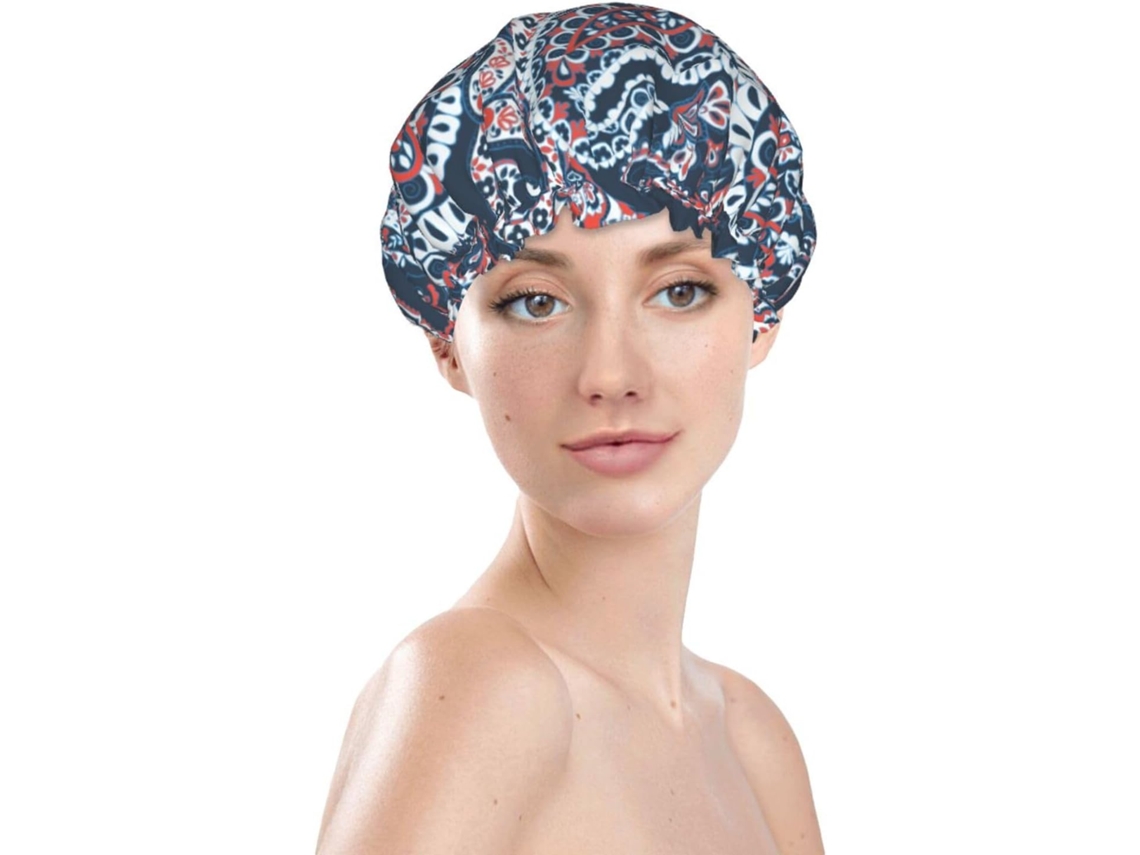 Touca De Banho Feminina, Reutilizável, Impermeável, Dupla Camada, Com Elástico, Para Cabelos Longos, Estampa Paisley Nº