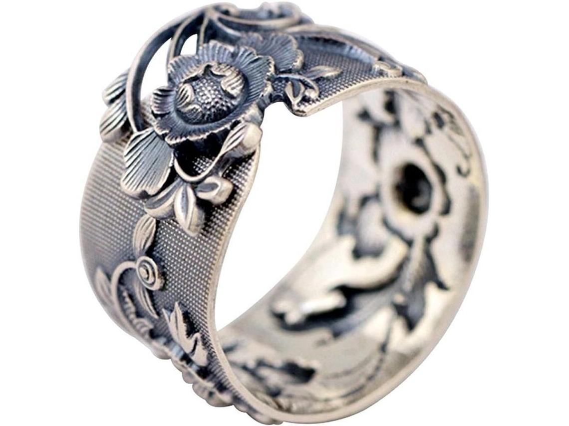 Anel Prata 999 Flor Peônia Ajustável 15mm Mulher Menina S/MARCA