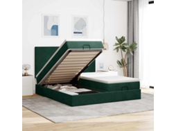 Vidaxl Estrutura de Cama Otomana com Colchão Verde Escuro Veludo