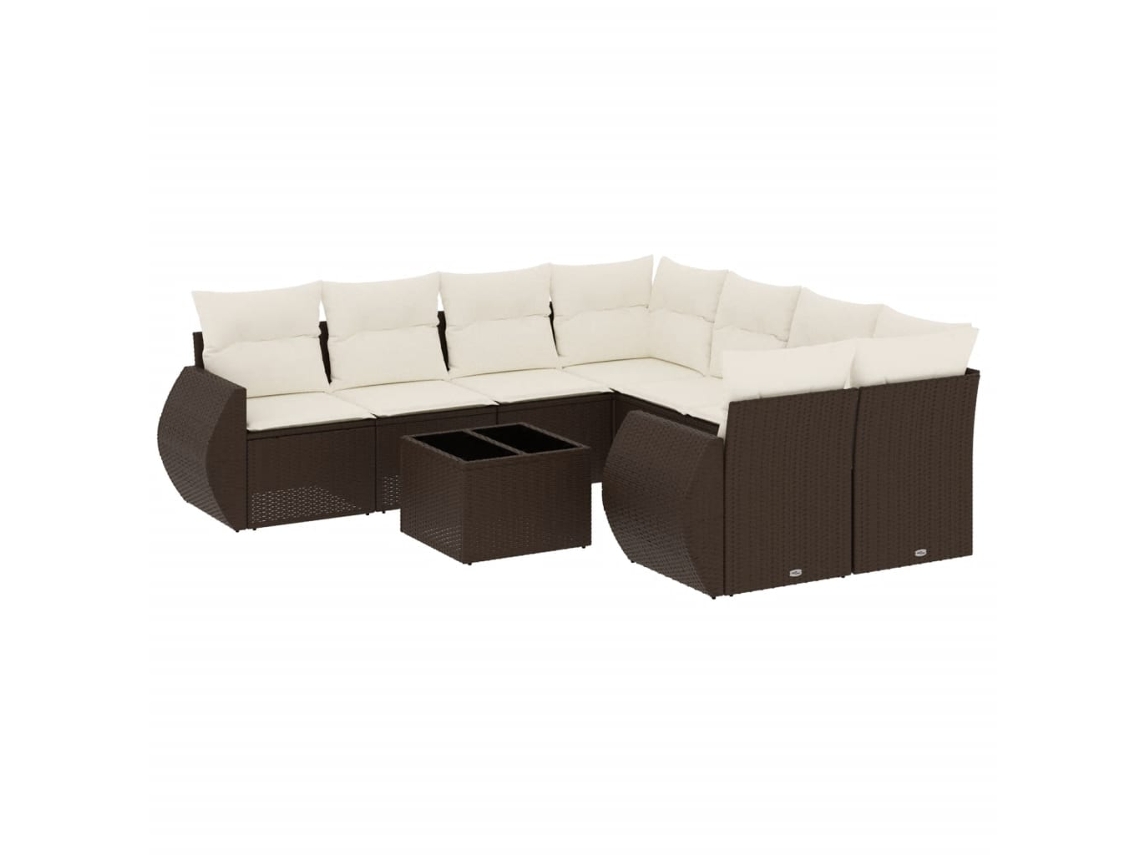 Conjunto de 9 Sofás para Jardim com Almofadões Vime Pe Marrom MAISON EXCLUSIVE