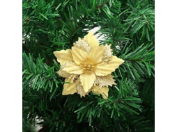 Conjunto de 12 Flores Artificiais Poinsettia Dourada com Glitter | S/MARCA
