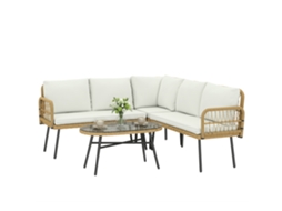 Conjunto Jardim 4 Peças com dois sofás, canto, mesa, aço, rattan e creme QINGYU TECH