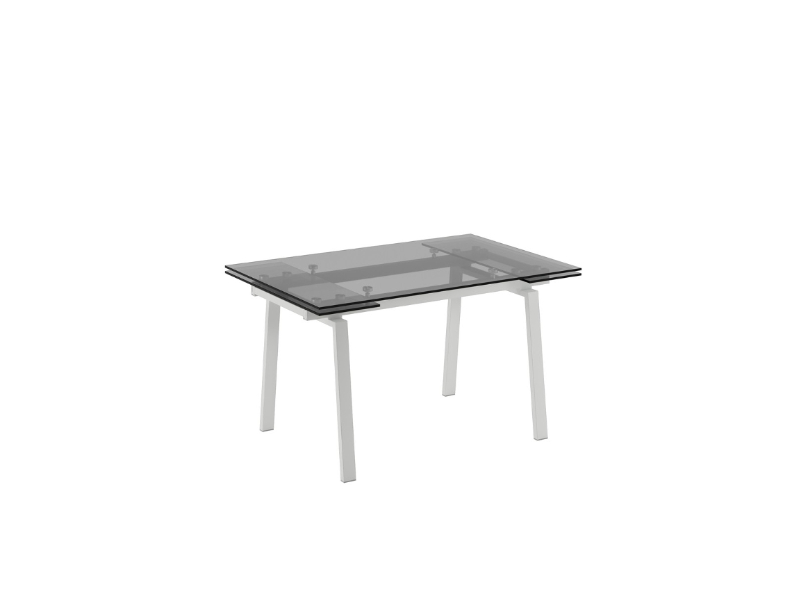 Mesa De Cozinha Extensível Tommy 140/200x80cm Em Vidro Temperado Transparente E Estrutura De Metal Pintada De Branco - Tommy