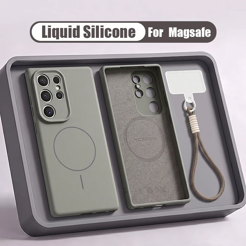 Capa Para Celular Galaxy S22 5g Em Silicone Líquido Com Cordão Magnético (cinza Claro), Resistente A Impactos.