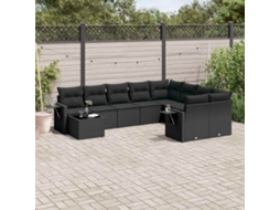 Vidaxl 10 Pcs Conjunto Sofás de Jardim C/ Almofadões Vime Pe Preto