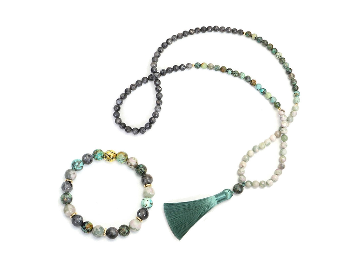 Conjunto De Colar E Pulseira Com Contas De Cristal Turquesa E Pingente Colorido. Nostalgia88