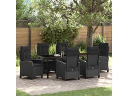 Vidaxl Conjunto De Jantar Para Jardim 7 Unid. Preto Vime Pe
