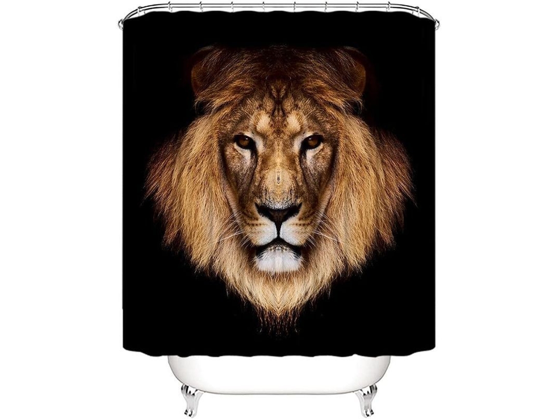Cortina De Baño Black Lion De Tela 72x72 Pulgadas Con 12 Ganchos, Resistente Al Descoloramiento Y Lavable A Máquina