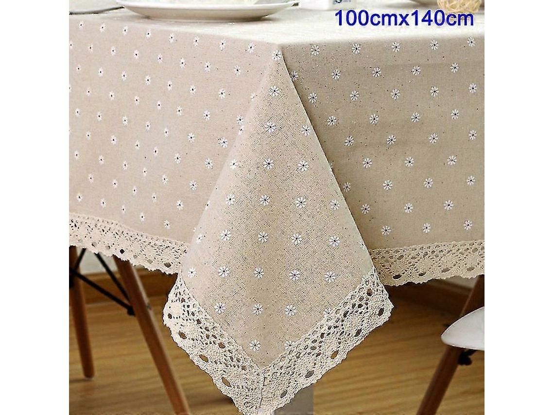 Toalha De Mesa Com Estampa Floral, Algodão E Linho, Com Renda